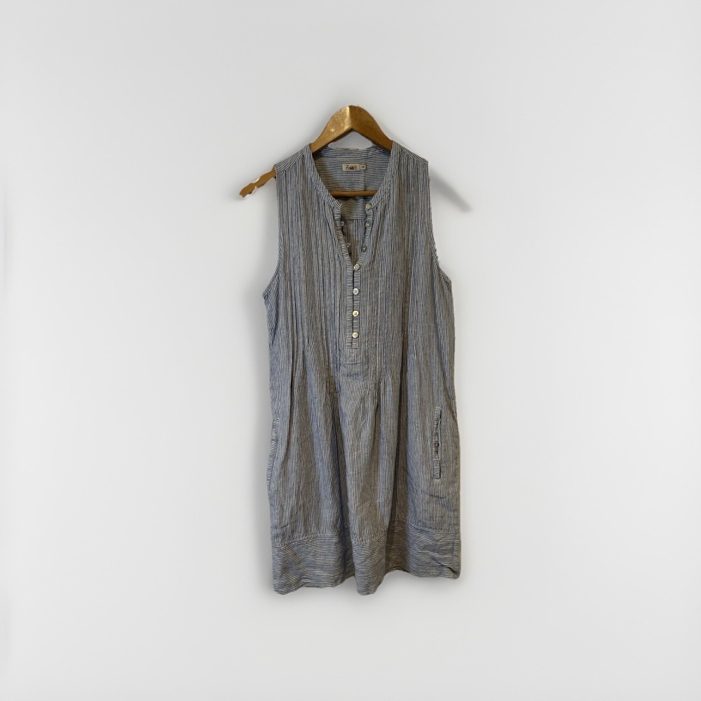 Faherty Linen Striped Isha Dress Womens Small Blue White Pintuck Henley Mini